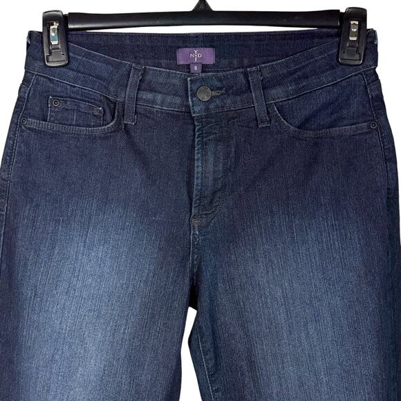 NYDJ SZ 8 Bootcut Jeans Stretch Mid-Rise Embroidered Rhinestones Zip Lift-Tuck - Picture 2 of 14
